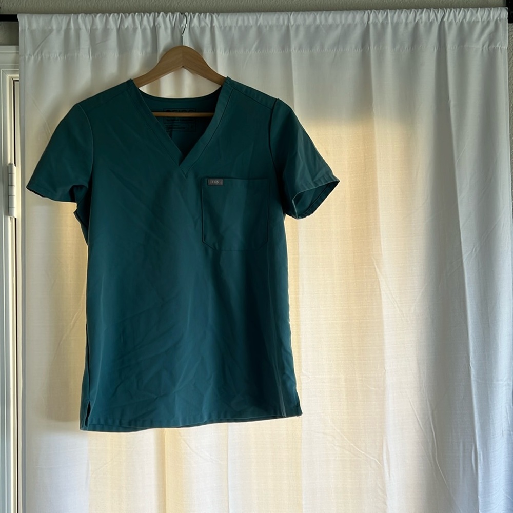 Small teal Figs one pocket scrub top